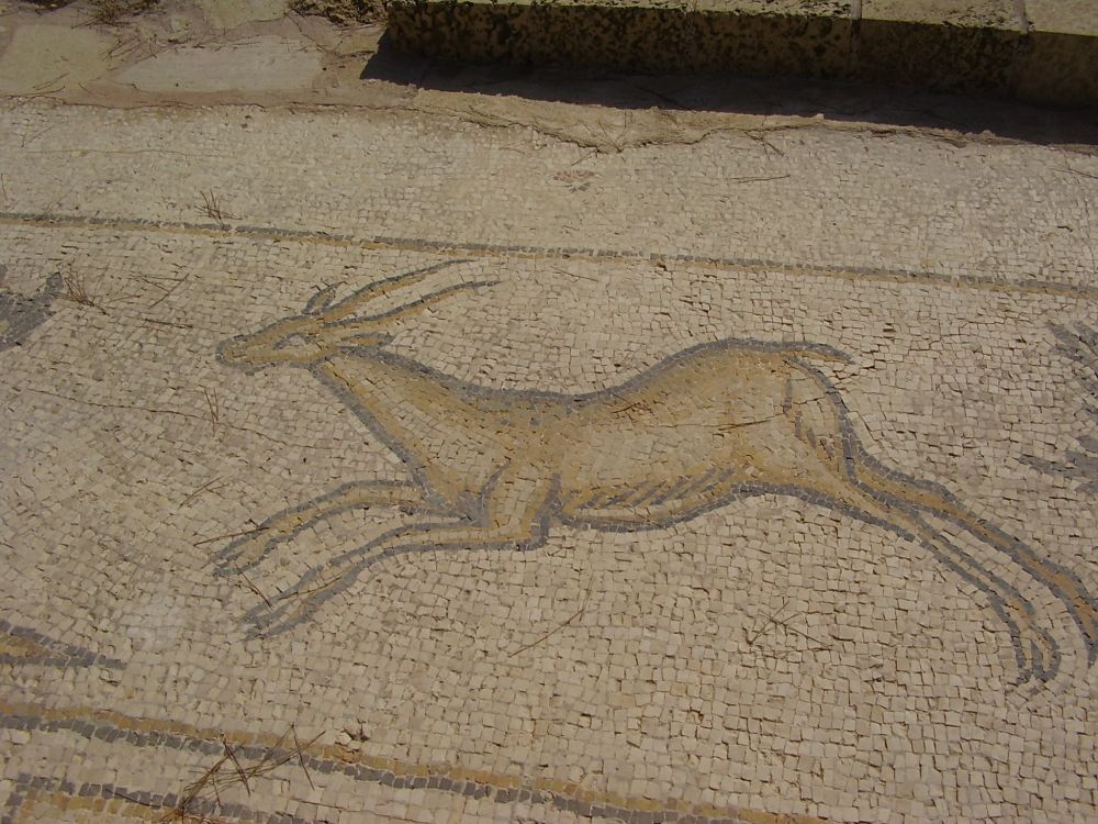 Byzantine-era mosaic of a gazelle jumping 