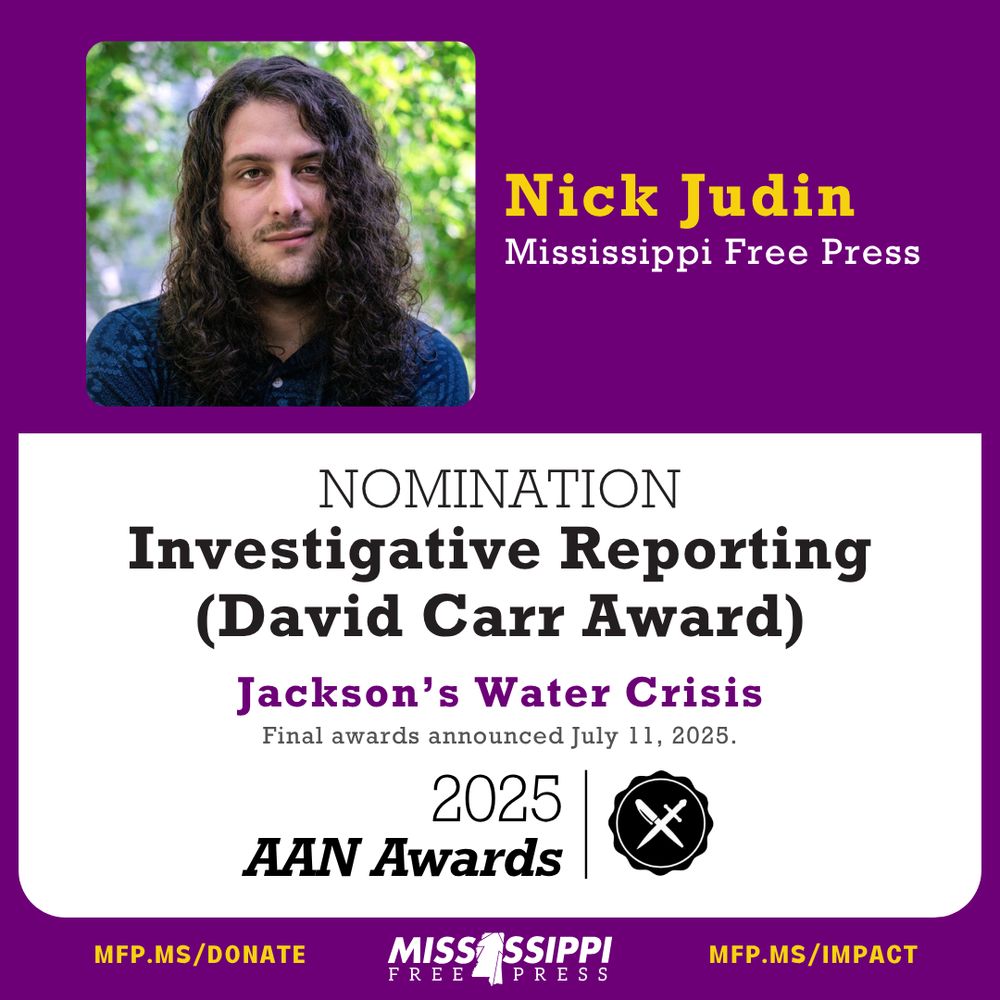 purple and white with picture of Nick Judin and award nomination details