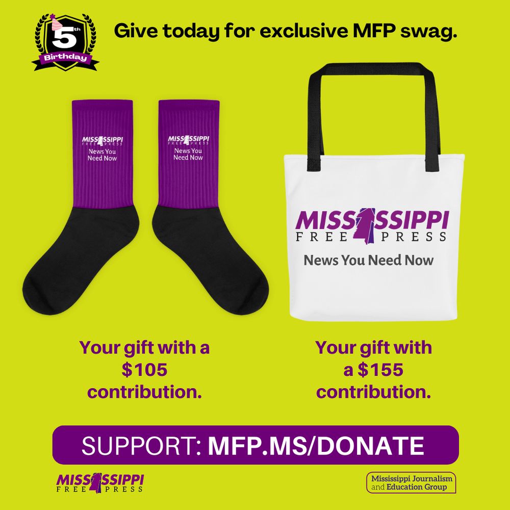 Photo of exclusive swag you can get when you give to the Mississippi Free Press.