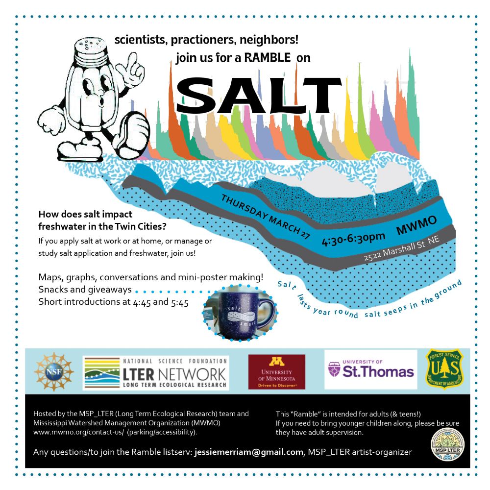 Flyer 2 for MSP LTER Ramble on Salt, on March 27 at 4:30pm; see: z.umn.edu/Ramble-Salt-25