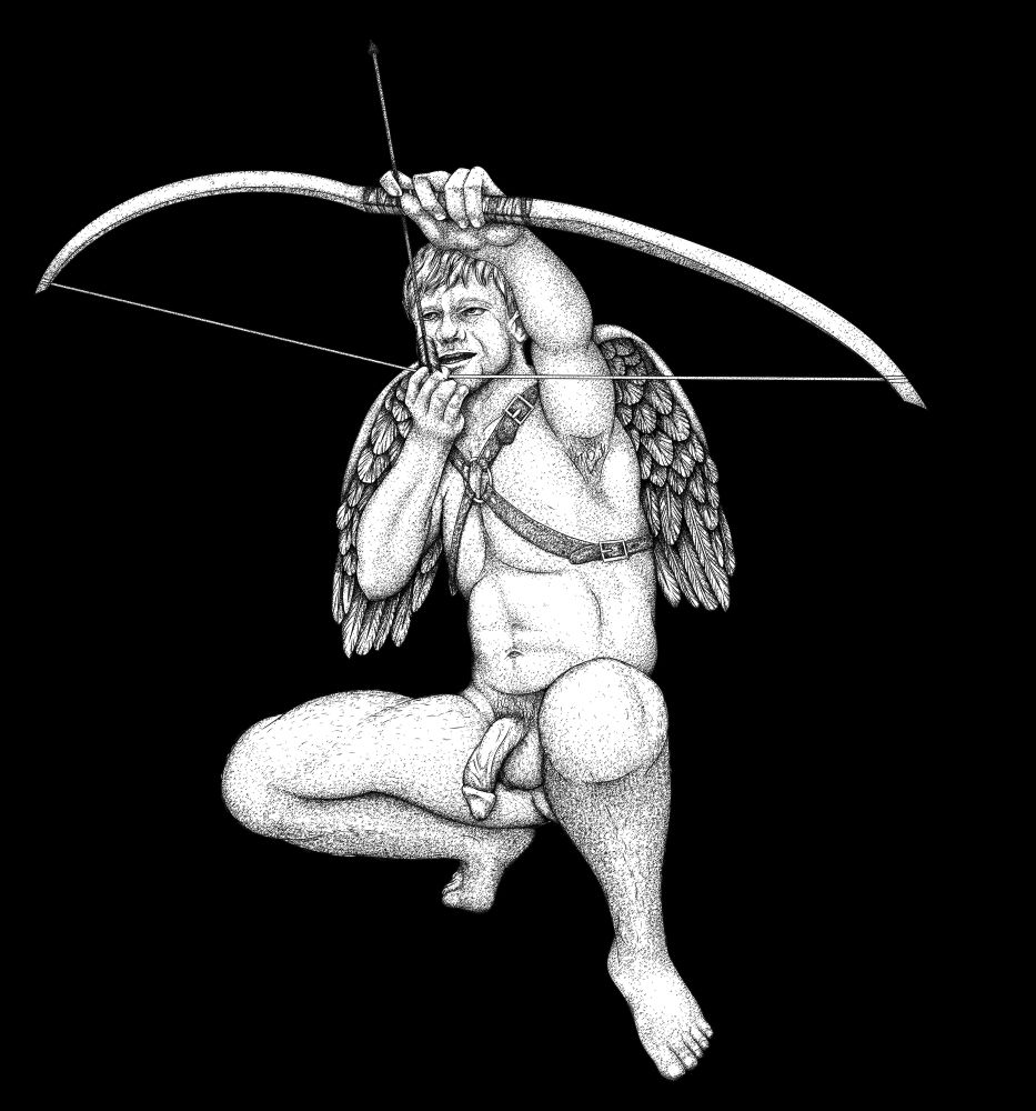 Digital illustration of a nude man as Eros. The winged god of love, passion, and fertility. 