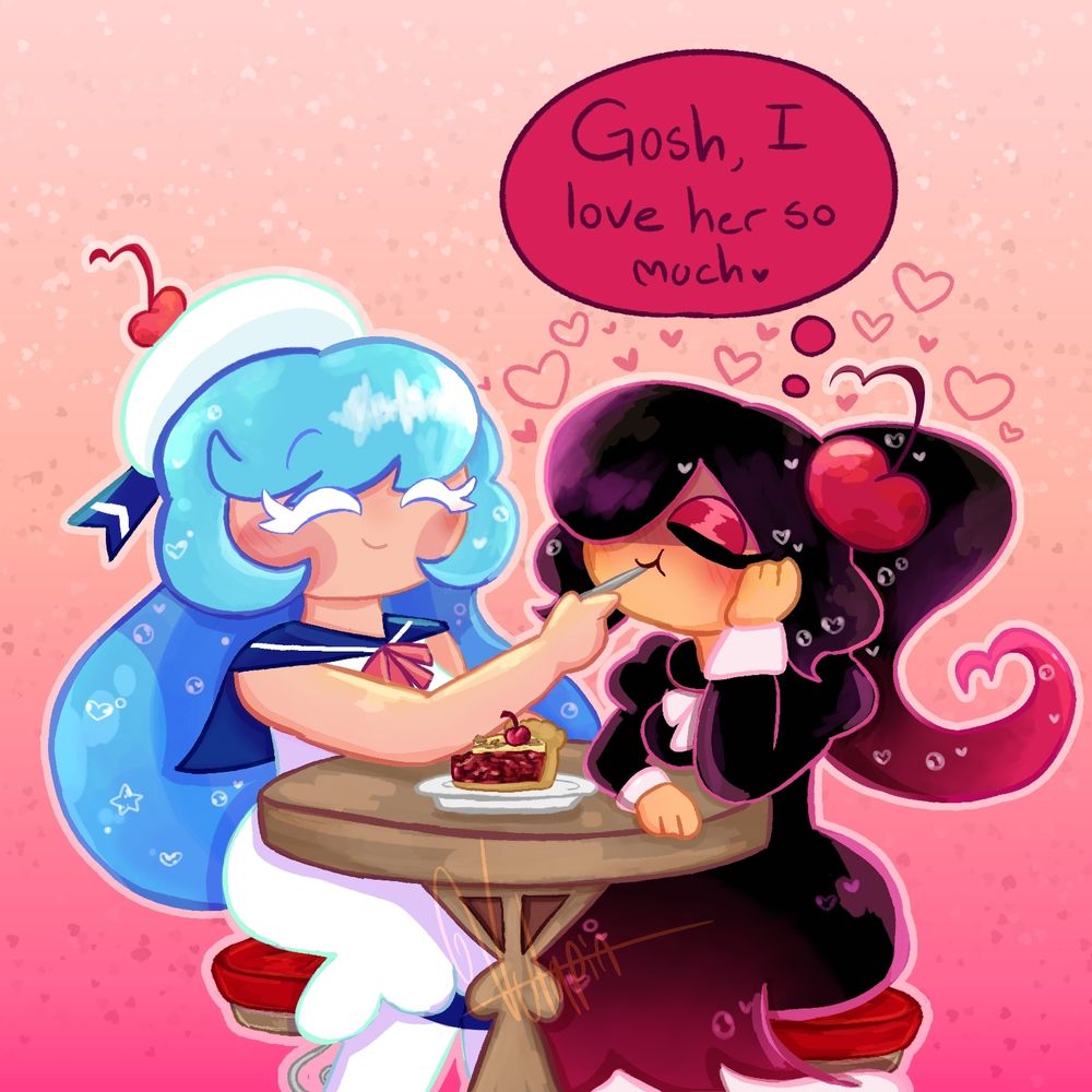 Cream Soda Cookie sharing a cherry tart with Cherry Cola Cookie (if you wonder why I chose a cherry tart, then you are very epic)