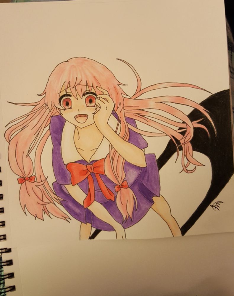 Anime Girl, Gasai Yuno from Future Diary, Yandere. Pink hair.