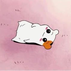 Ebichu hamster lying on her back on pink carpet, with a straight line mouth and big beady eyes