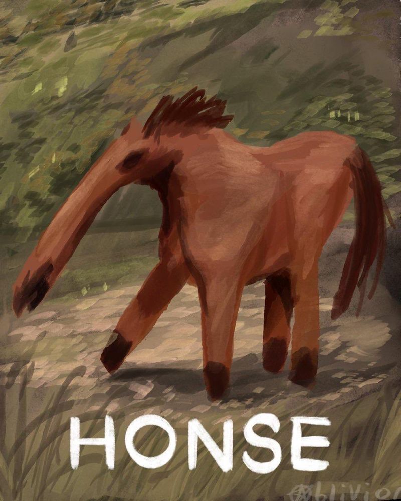 Poorly drawn horse that says HONSE