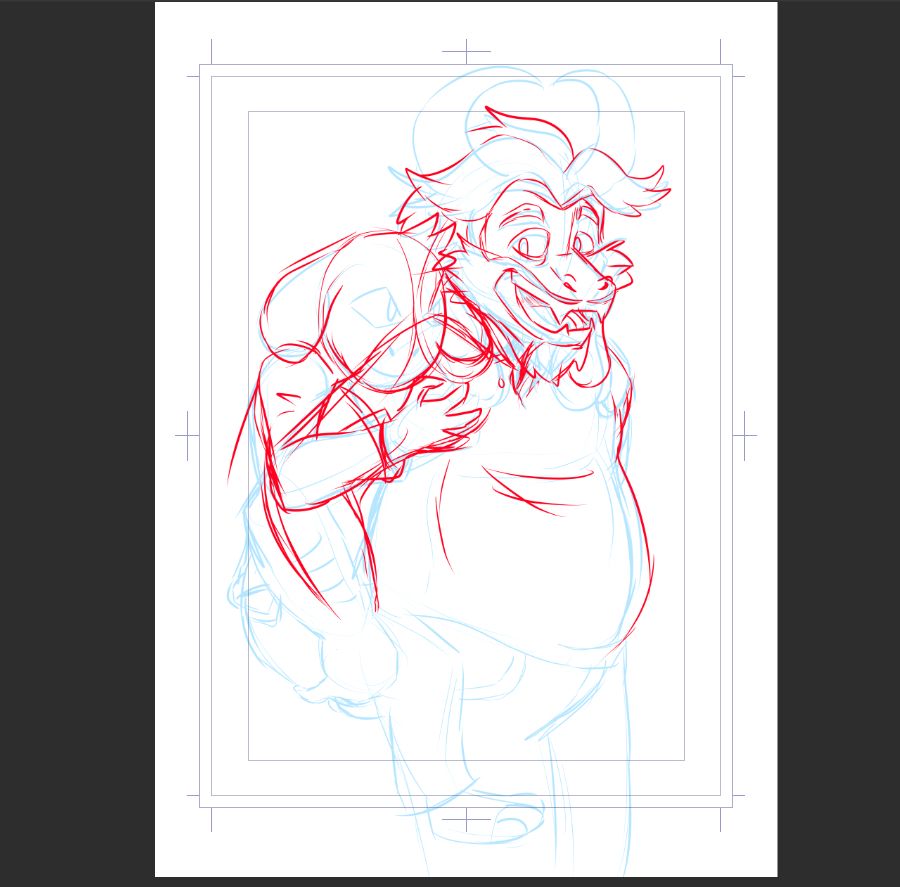 Rough sketch of Asgore giving Togore a piggyback ride. Both of them are smiling.