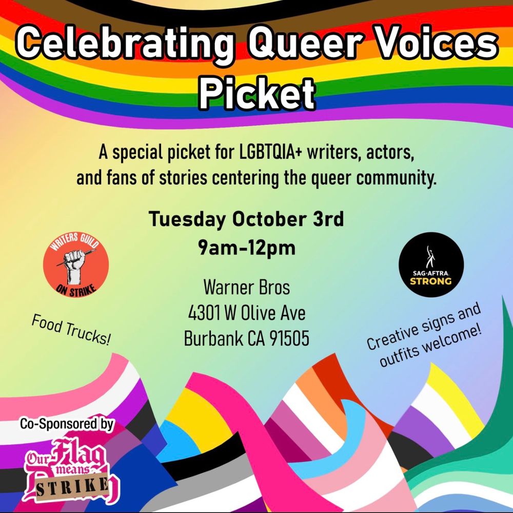 A poster for a Picket event celebrating queer voices, at Warner Bros. Studios on Tuesday October 3 from 9 AM to noon