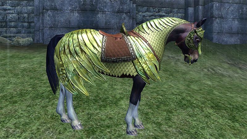 A CG horse with a golden armor.