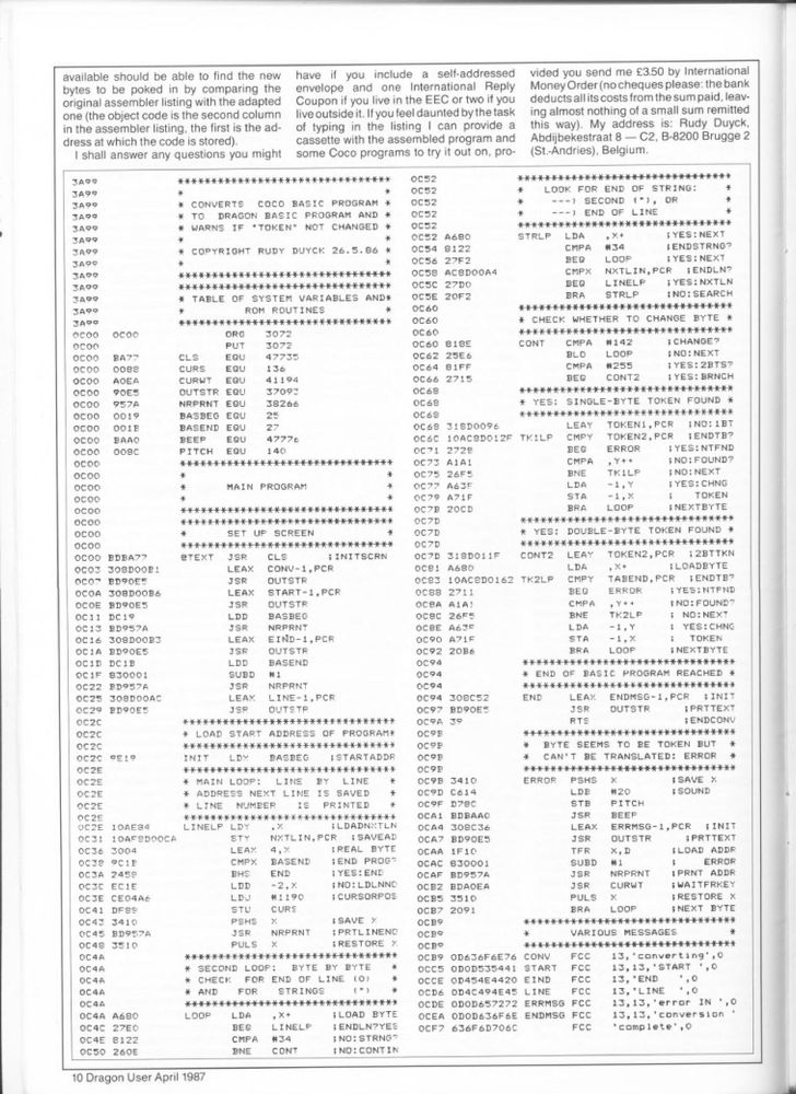 1987:

Dragon User Magazine Issue 48, page 10

Full mag --> https://archive.org/stream/dragon-user-magazine-48#page/n9
