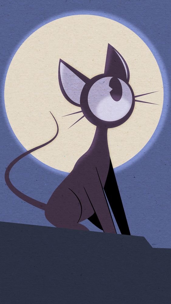 Digital vector art of a cat-like character in front of a full moon.