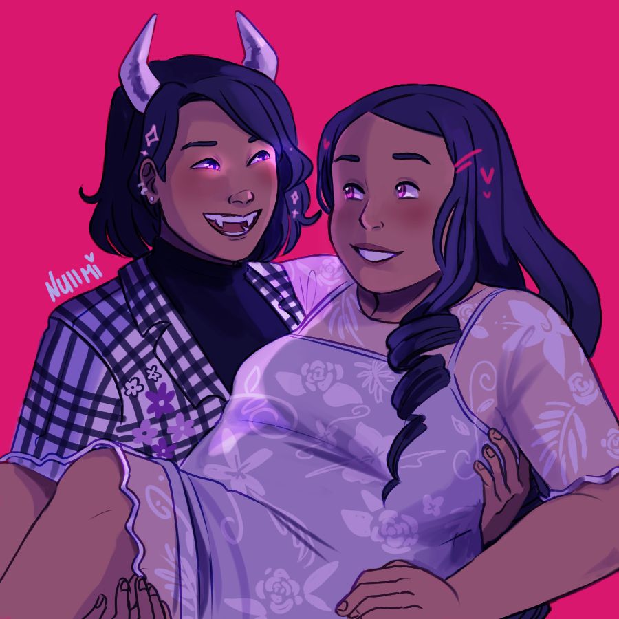 Digital art of Brycr bridal carrying another OC, Lyka 
