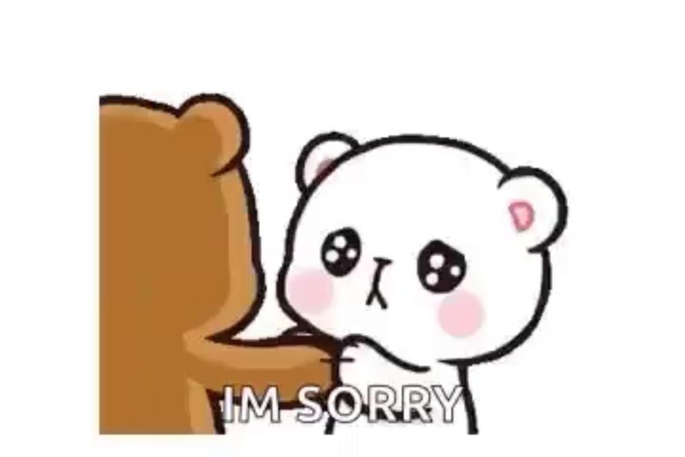 a cartoon of a teddy bear hugging another teddy bear and saying i 'm sorry .