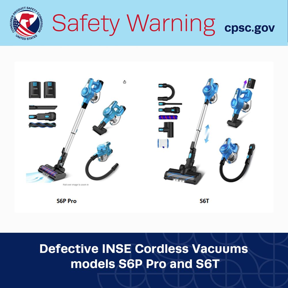 Defective INSE Cordless Vacuums models S6P Pro and S6T