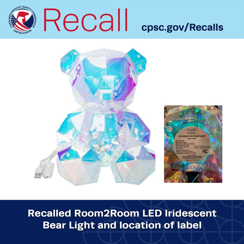 Room2Room LED Iridescent Bear Light and location of label