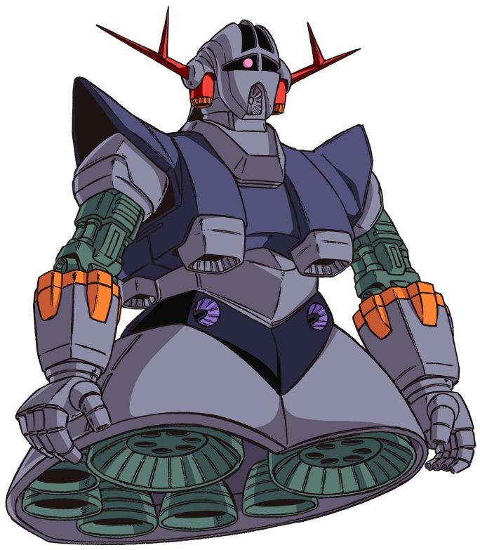 The MSN-02 Zeong that appeared in the finale of Mobile Suit Gundam. It looks like a mobile suit that's wearing a skirt but has no legs, and jas antlers for some reason. 