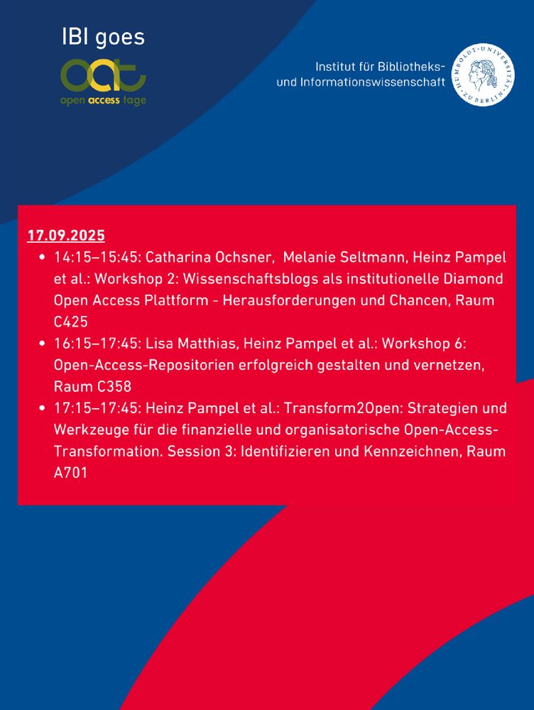 Übersicht über Workshops des IBI auf den Open Access Tagen am 17.9.2025