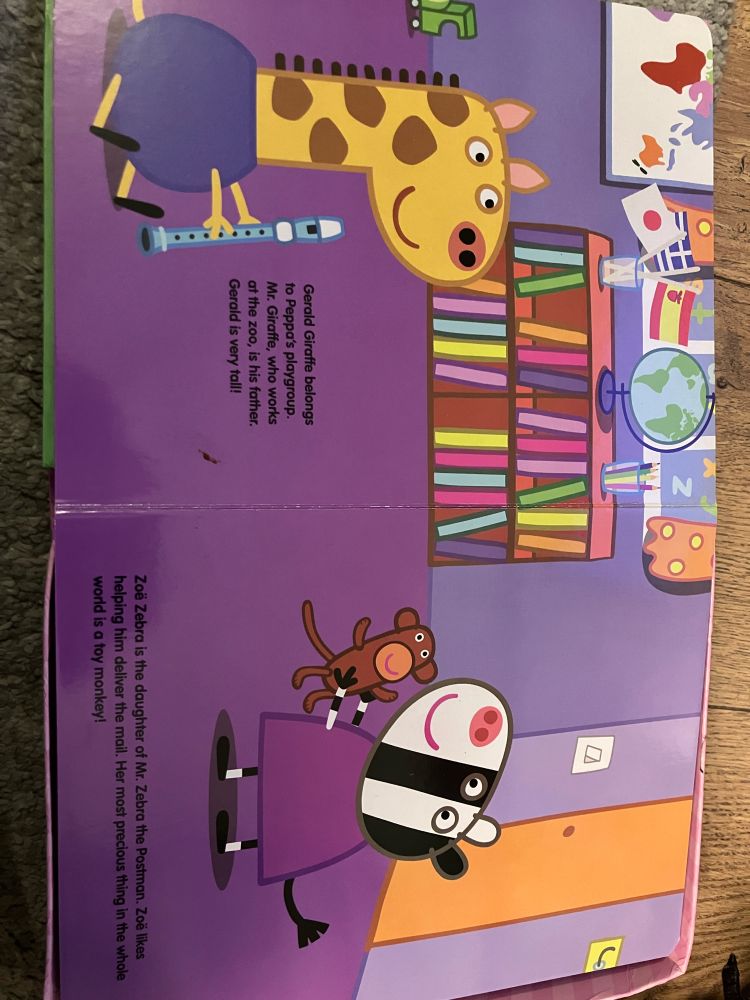 Page from Peppa pig introducing 2 of Peppa's friends by noting their father's occupation.