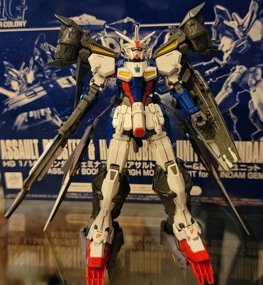 HG 1:144 Gundam Geminass 01 with extra HG Assault Booster and High Mobility Unit kit attached