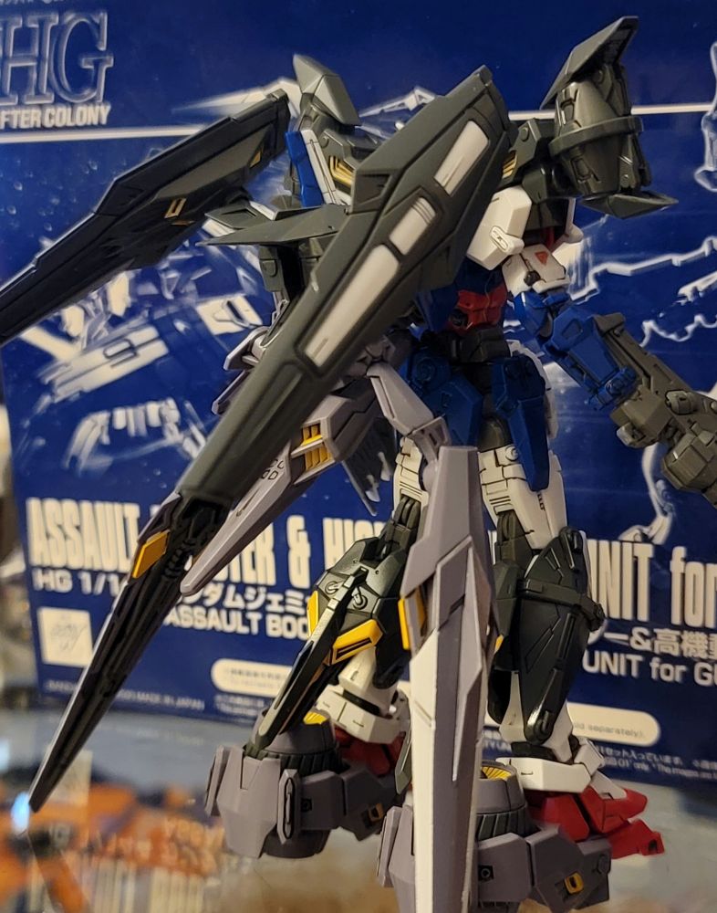 HG 1:144 Gundam Geminass 01 with extra HG Assault Booster and High Mobility Unit kit attached