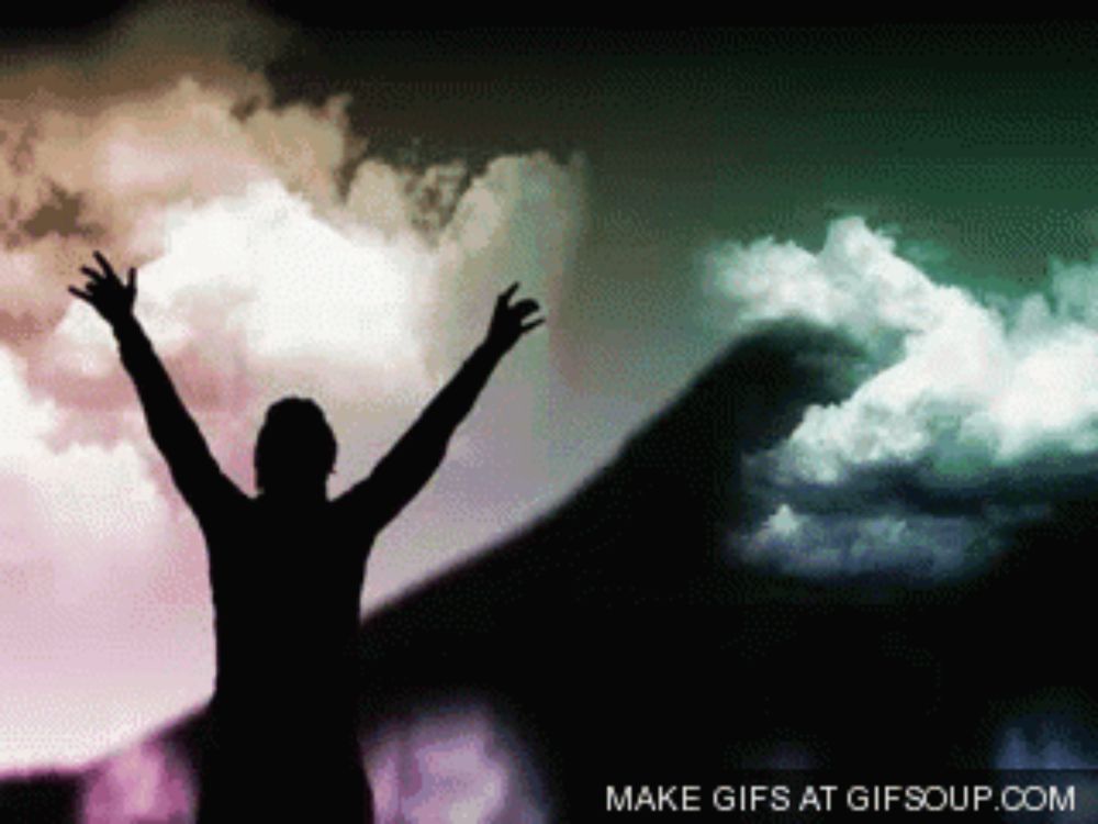 a silhouette of a person with their arms in the air with the words make gifs at gifsoup.com