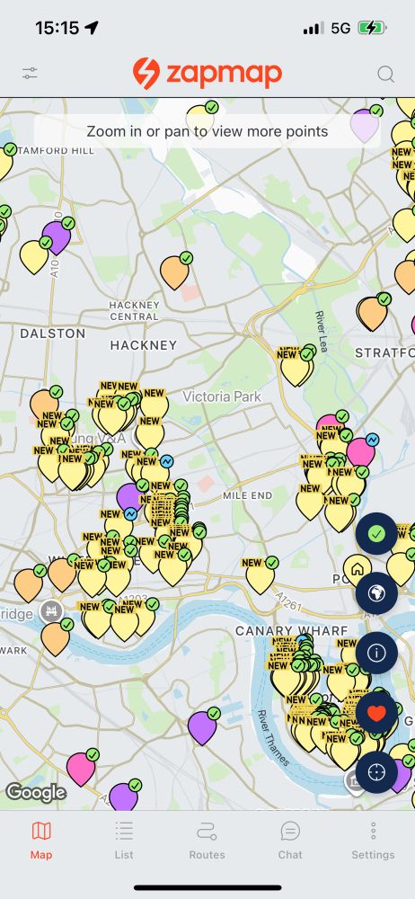 Map of EV chargepoints in Tower Hamlets