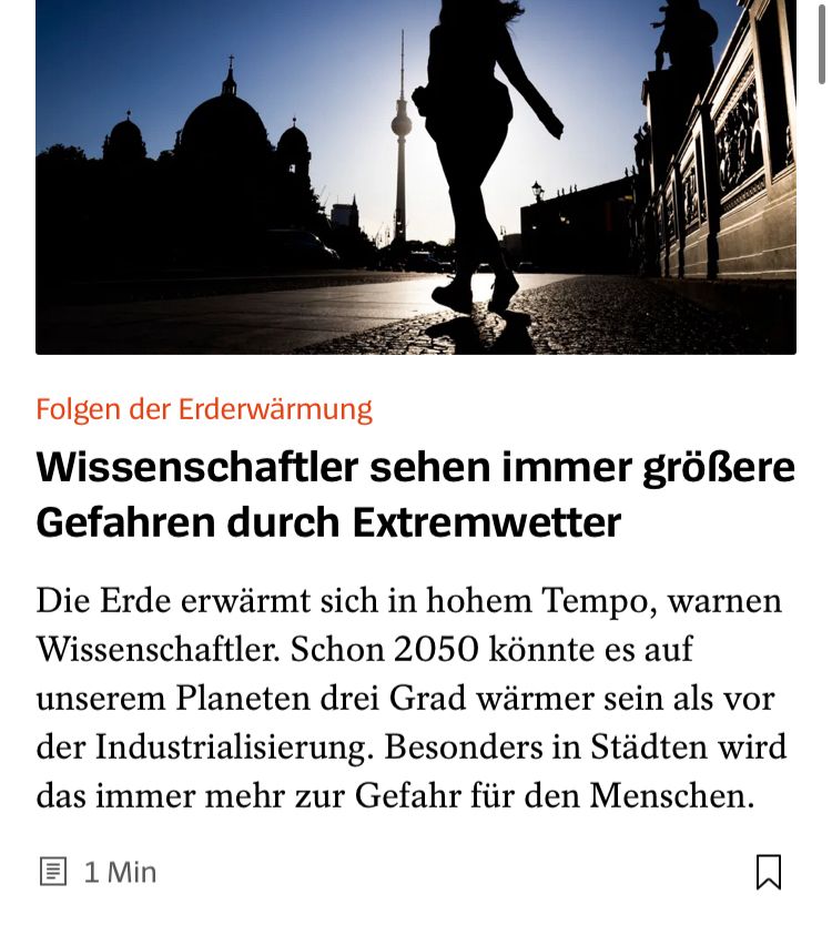 Folgen der Erderwärmung
Wissenschaftler sehen immer größere Gefahren durch Extremwetter
Die Erde erwärmt sich in hohem Tempo, warnen Wissenschaftler. Schon 2050 könnte es auf unserem Planeten drei Grad wärmer sein als vor der Industrialisierung. Besonders in Städten wird das immer mehr zur Gefahr für den Menschen.
