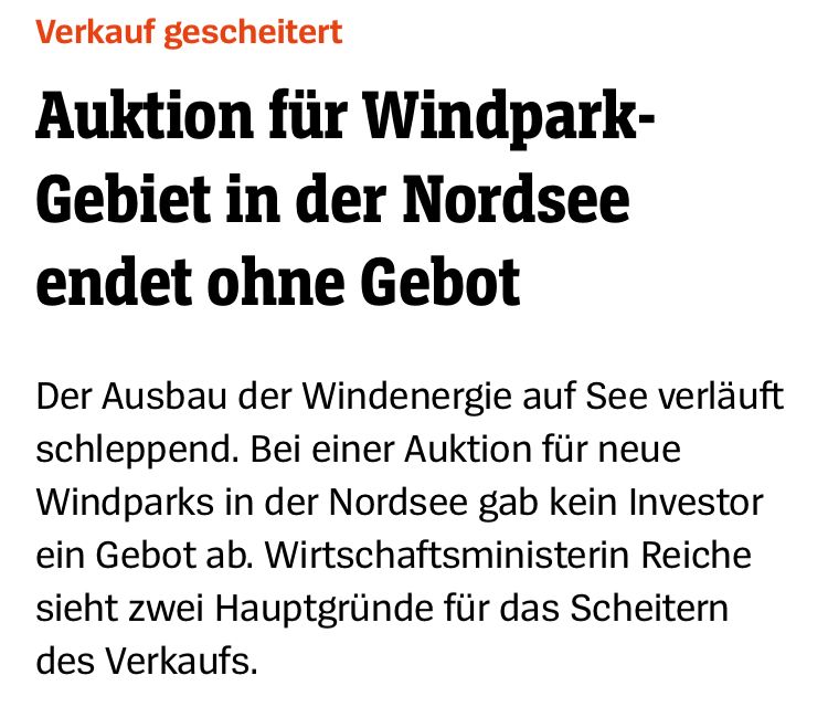 Verkauf gescheitert
Auktion für Windpark-Gebiet in der Nordsee endet ohne Gebot
Der Ausbau der Windenergie auf See verläuft schleppend. Bei einer Auktion für neue Windparks in der Nordsee gab kein Investor ein Gebot ab. Wirtschaftsministerin Reiche sieht zwei Hauptgründe für das Scheitern des Verkaufs.