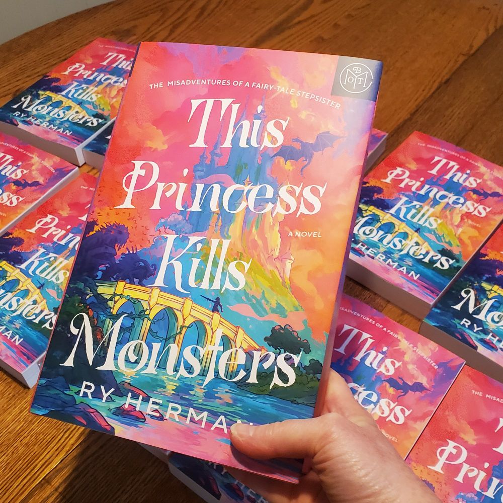 Books of This Princess Kills Monsters by Ry Herman in bright pinks and blues. 
