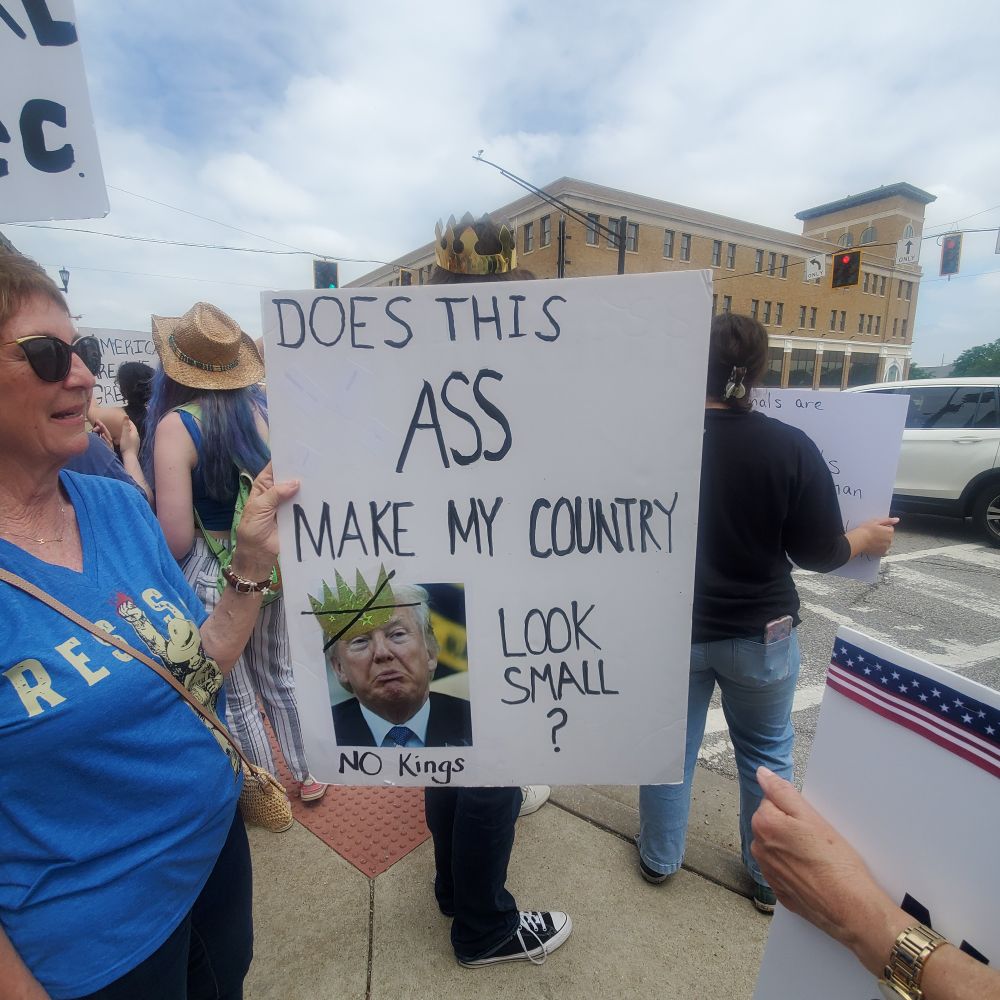 Protest sign: Does this ass make my country look small