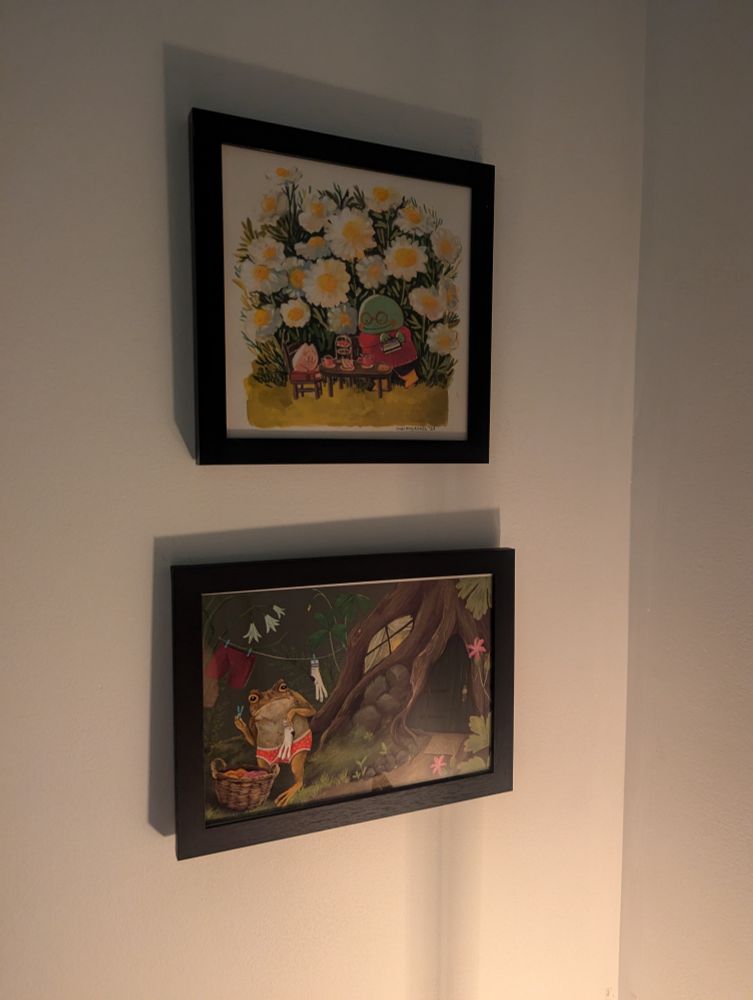 top painting: tea party among the daisies (2023) by Saloni Singh 

bottom painting: unknown by Anna Seed (2025) 