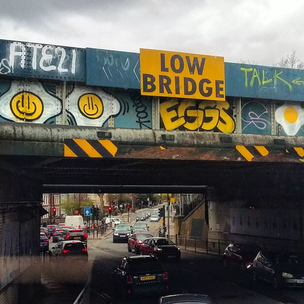 Egg graffiti on a railway bridge. Location: South Circular, in-between Hither Green and Catford, south east London