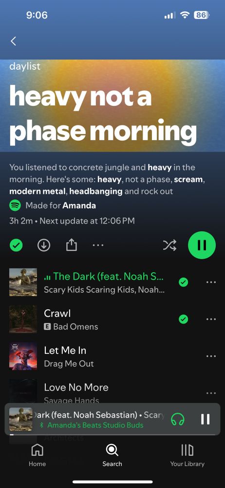 Screenshot of Spotify Daylist -heavy not a phase morning 
