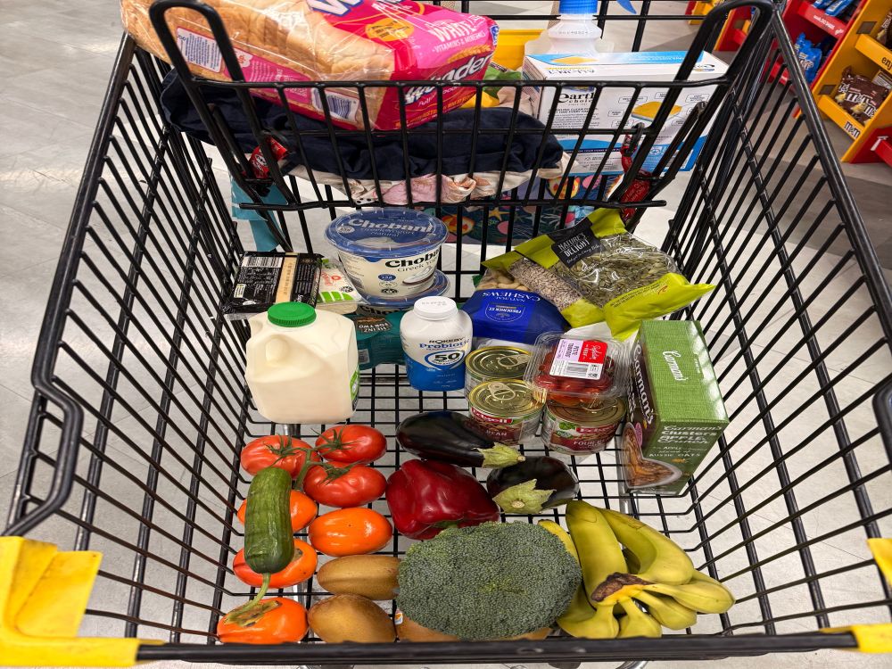 Supermarket trolley with groceries 