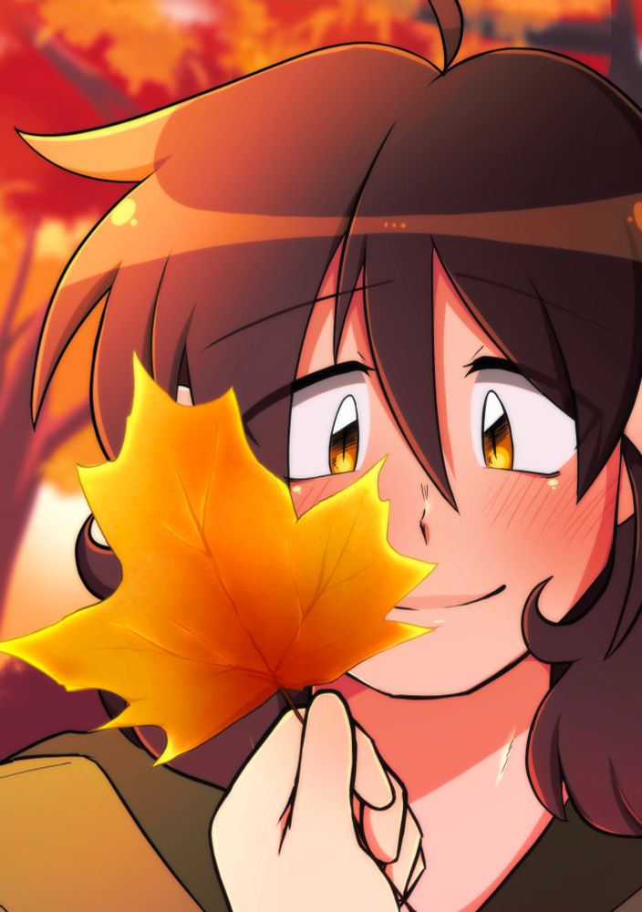 West holding a matching yellow leaf up to Parker’s eyes.