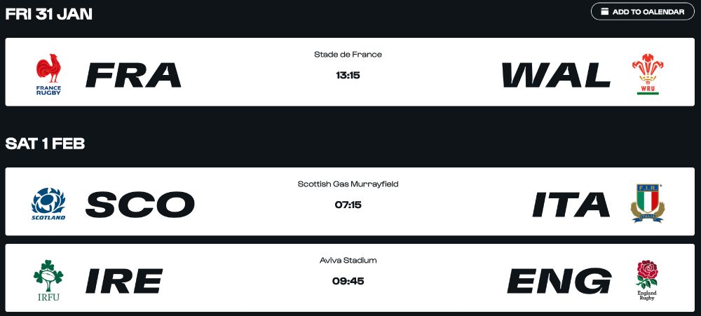 Schedule for opening week of Six Nations Rugby 2025.