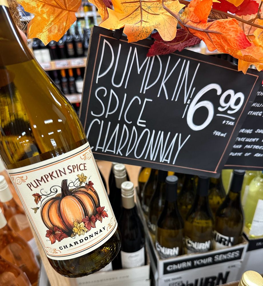Bottle of pumpkin spice Chardonnay.