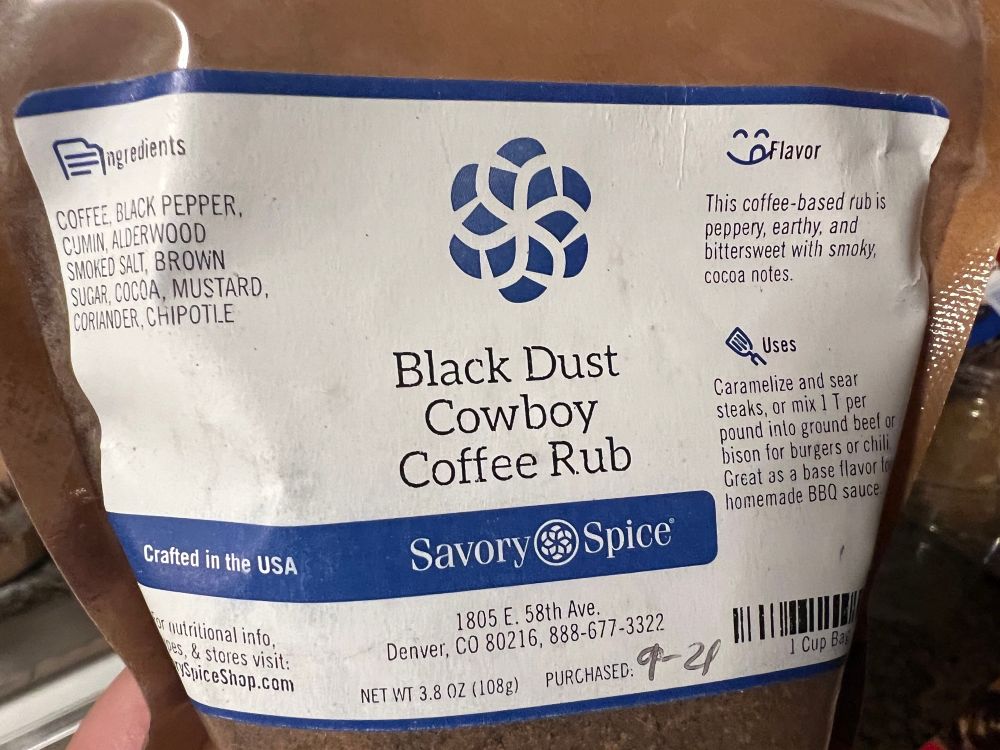 Black Dust Coffee Cowboy Rub, from Savory Spice.