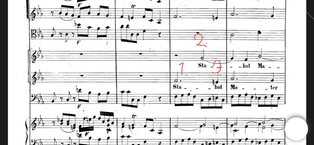 Tajt 10-13 i Pergolesis Stabat mater, med förhållning uppmärkt