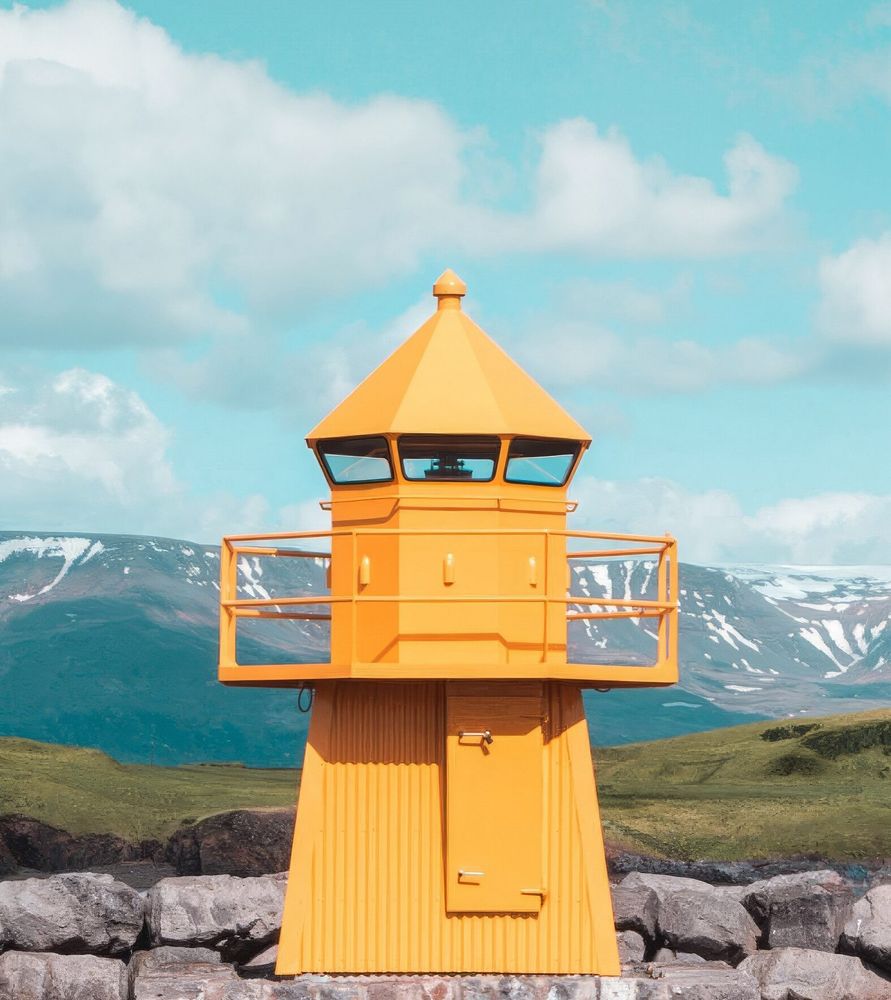 If Wes Anderson included this yellow symmetrical lighthouse in Reykjavik, Iceland in one of his films