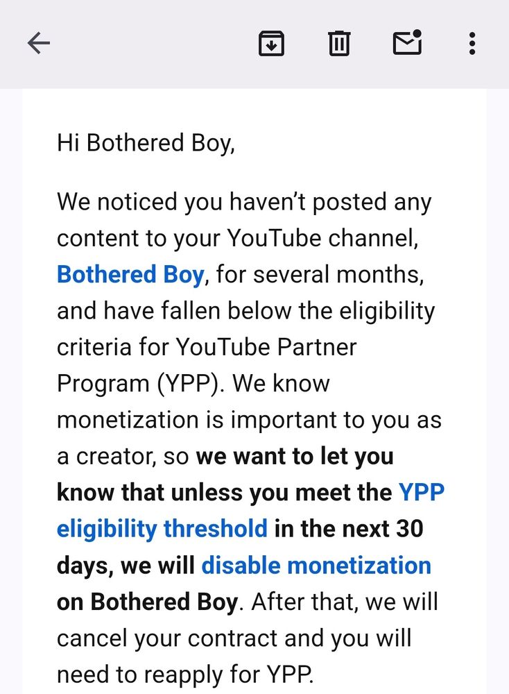YouTube telling me I'm about to lose monetization.
