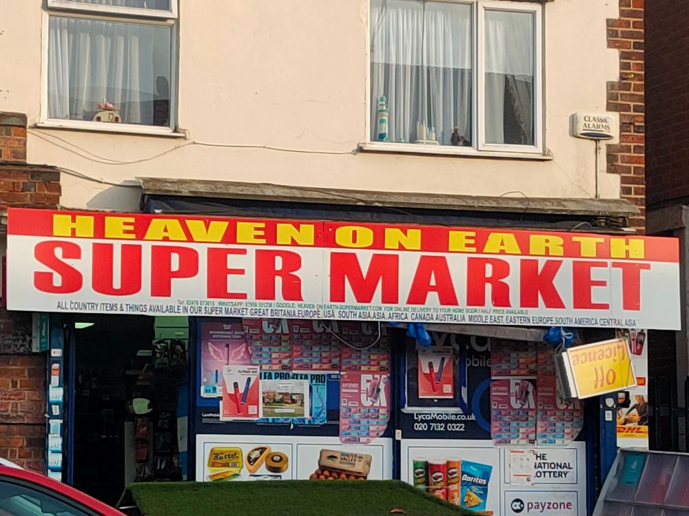 The frontage of a shop called Heaven on Earth Supermarket