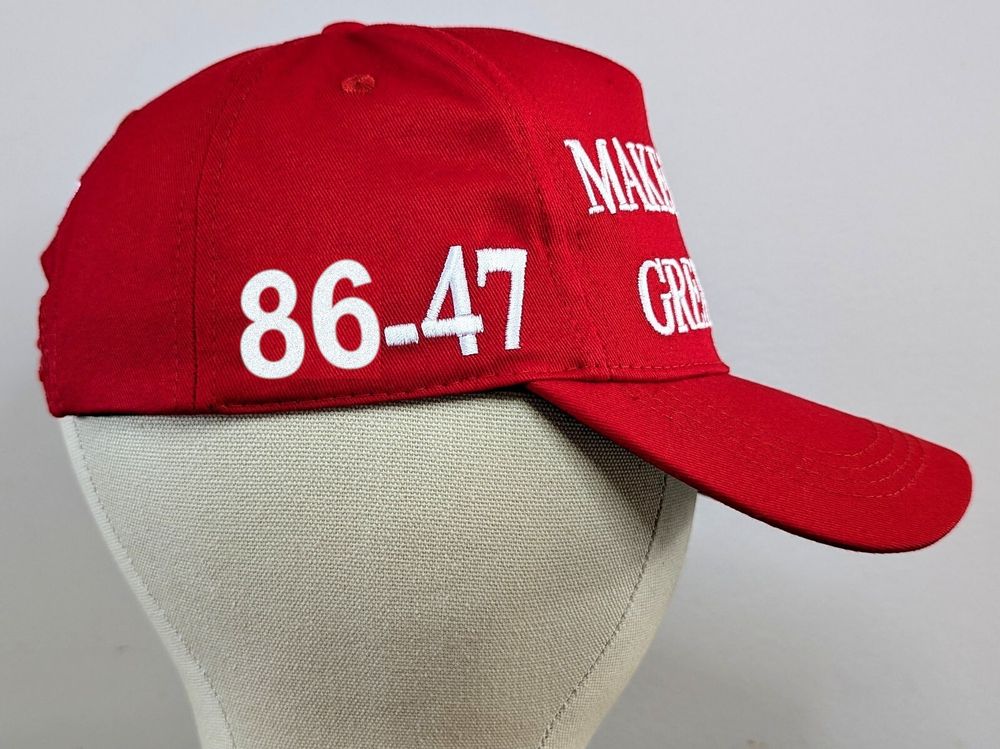 Maga hat with 86-47 on the side.
