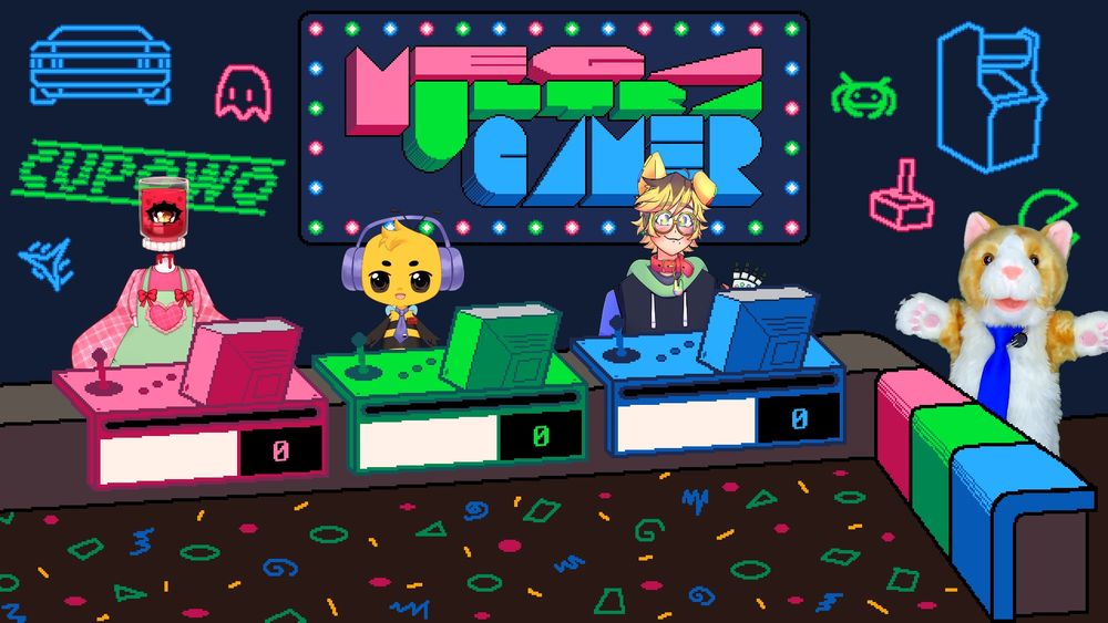 The MEGA ULTRA GAMER gameshow set with Jam, Bee, Bam and Cup ready to play!