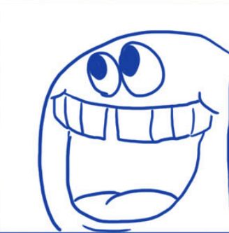 A picture of Kirby smiling very wide with a goofy grin from the parody webcomic "Brawl in the Family", from comic #147 - Saving Face.