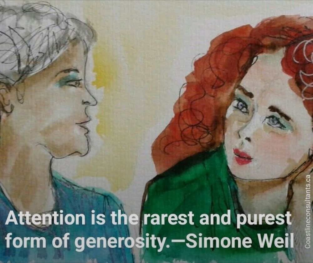 
Image description: Illustration. A woman actively listens to another who is talking.