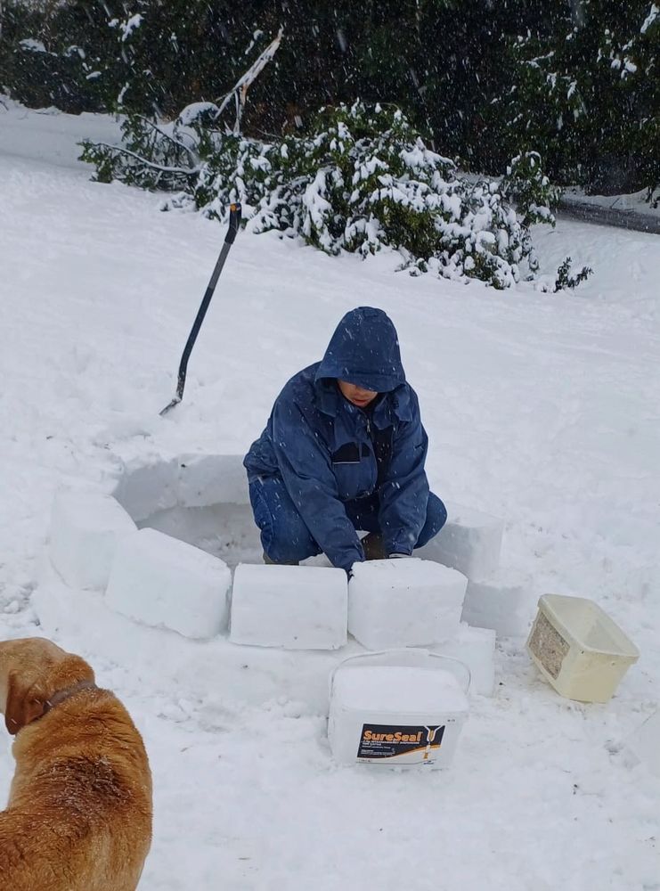 My brother building an igloo 