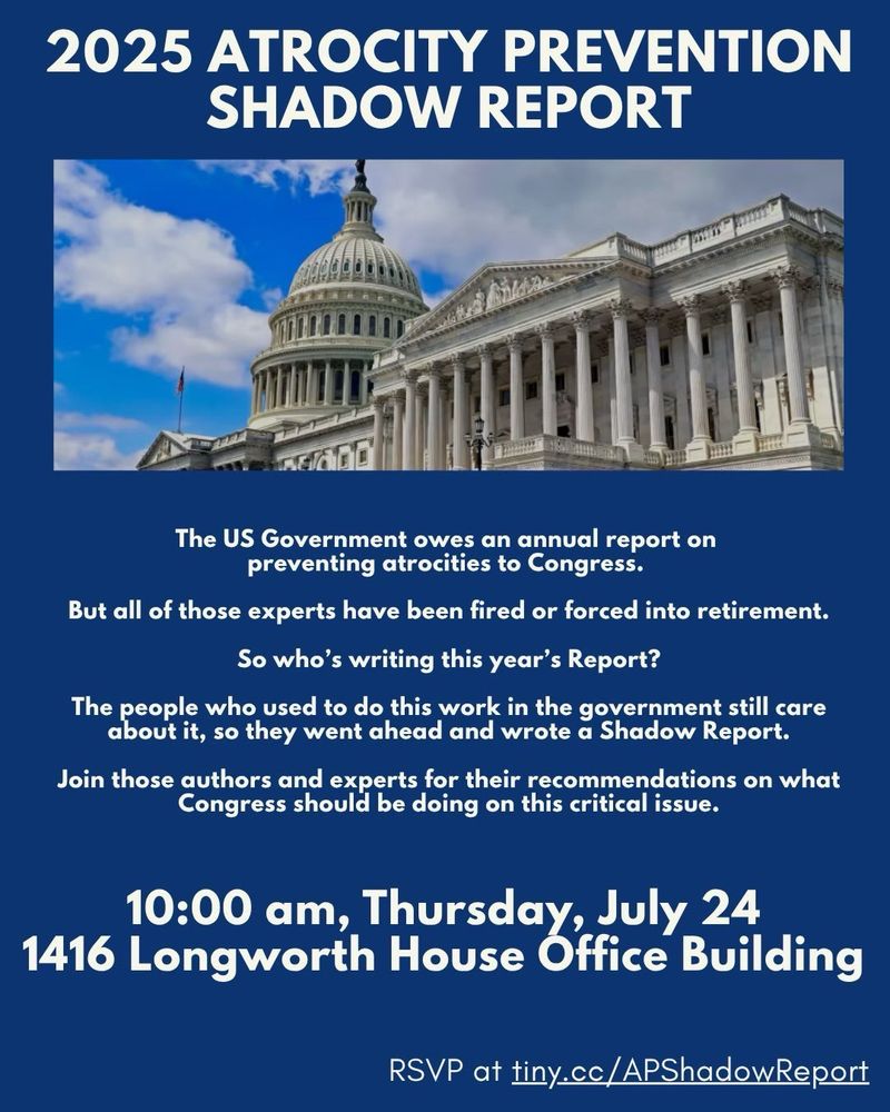 Shadow report of USG progress on atrocity prevention to be released 10am 7/24