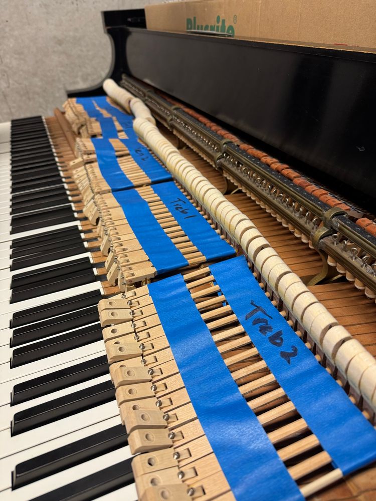 All the hammers removed from the rail and kept in order using blue painter’s tape marking which section they’re from.