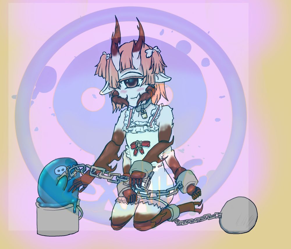 A little cyclops bug lady getting freed by an even smaller slime