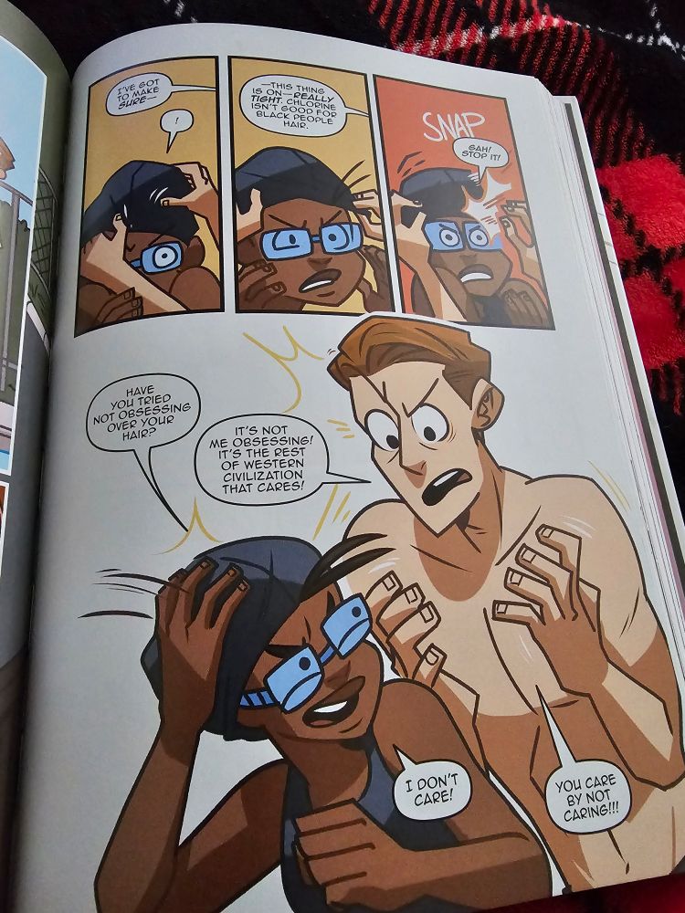 From "Flip": Chi-Chi and Flip argue about Chi-Chi's concern over getting her hair wet at the pool.